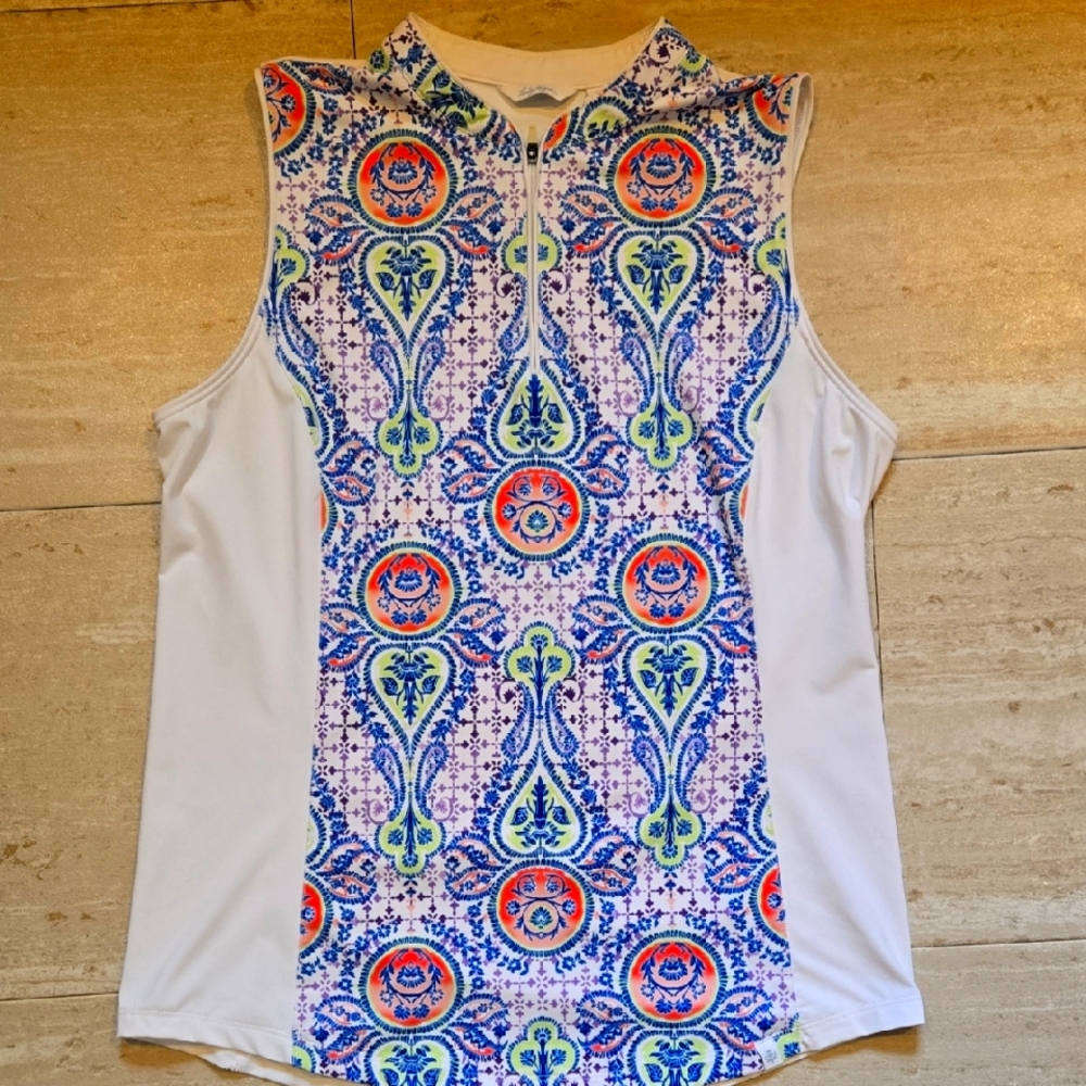 Lady Hagen Silky 1/4 Zip Patterned Sleeveless Women's Golf/Active/Leisure Top - Picture 1 of 7